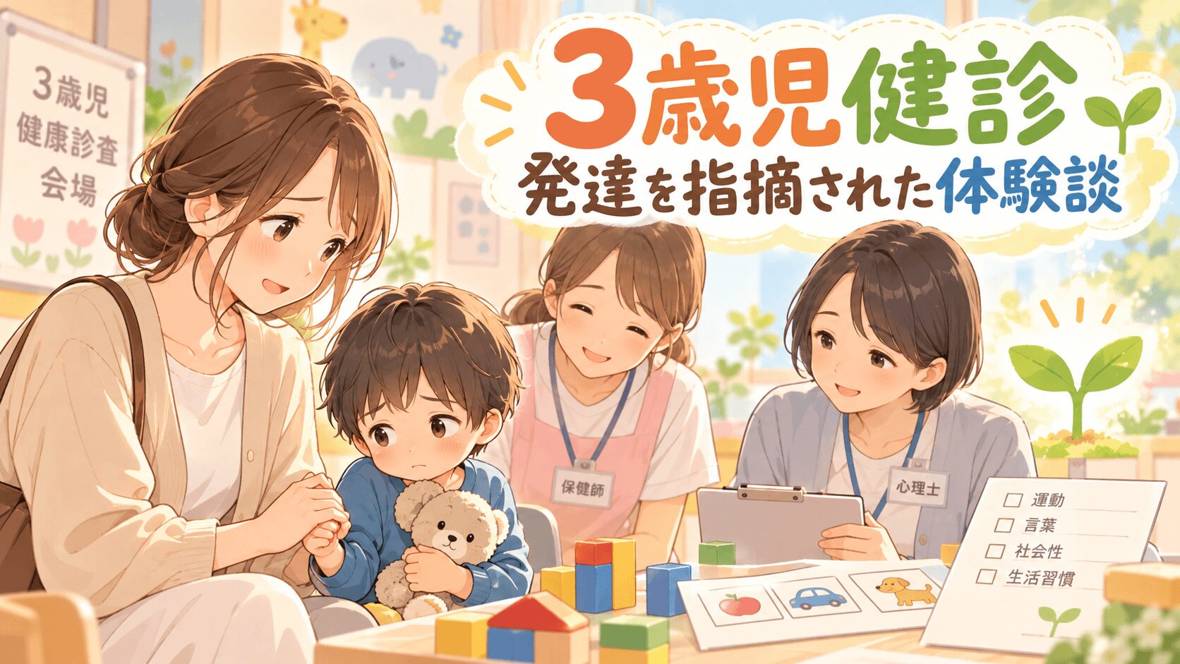 3歳児健診で発達を指摘され療育につながった親子の体験談イラスト