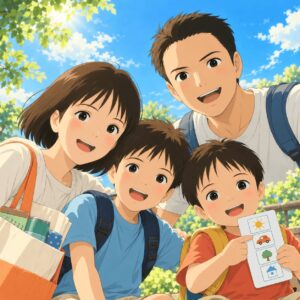 asd-parenting-experience-eyecatch-reference-style.png ASD・吃音・感覚過敏のある子を育てる家族の体験記を表したイラスト