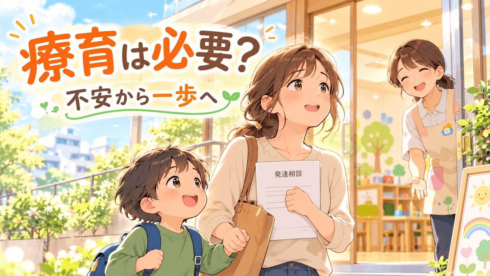 家庭で絵カードやタイマーや記録ノートを使って子どもを支援する親子のイラスト