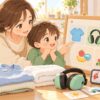 感覚過敏の子どもが家庭で快適に過ごす工夫を親子で確認するイラスト