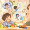 ASDの子どもの行動の背景を理解し家庭で支援する親子のイラスト