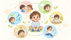 発達障害の種類と特徴をマップ風に整理した子どものイラスト