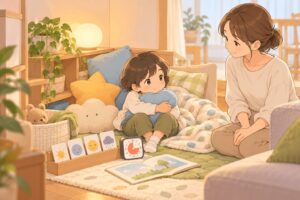 感覚過敏の子どもが家庭で安心して過ごすための支援グッズと環境づくりのイラスト