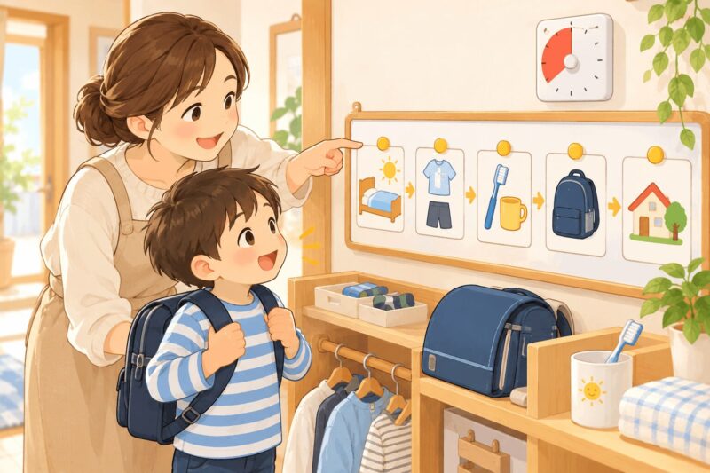 ADHDの子どもに予定やルールを見える化して家庭でサポートするイラスト