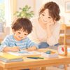 落ち着きがない子どもの集中力を家庭で伸ばすために母親が遊びと環境を整えるイラスト