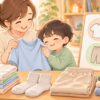 感覚過敏の子どもが肌にやさしい服を親子で選ぶイラスト