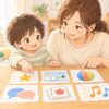 ASDの療育法をABA・TEACCH・感覚統合などから選び組み合わせる親子のイラスト