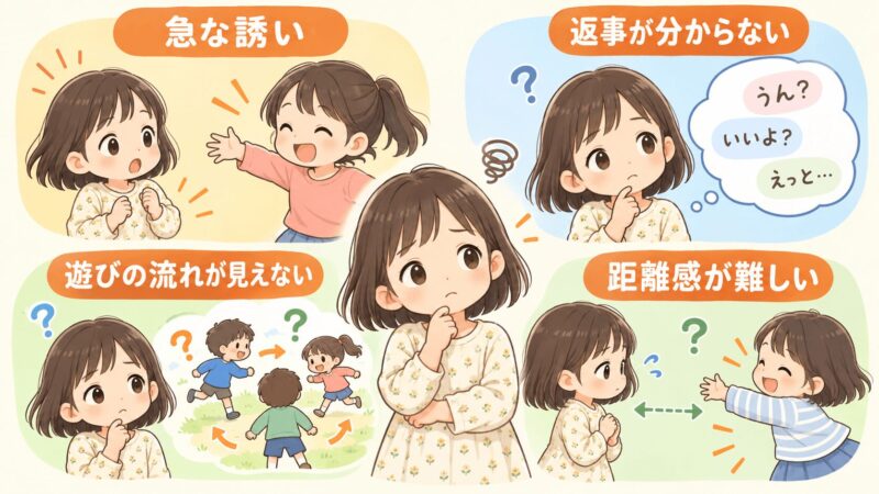 子どもが友達の遊びに入れない理由を4つに整理した図解イラスト