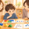 WISCのFRI流動性推理について親子が専門家から説明を受けているイラスト