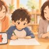 WISCのPSI処理速度について親子が専門家から説明を受けているイラスト