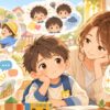 age4-kindergarten-concerns-eyecatch.png 4歳年中の男の子の友達関係・癇癪・言葉・生活習慣の悩みを母親が見守るイラスト