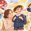 年長の男の子が急にできることが増え母親が成長を見守るイラスト