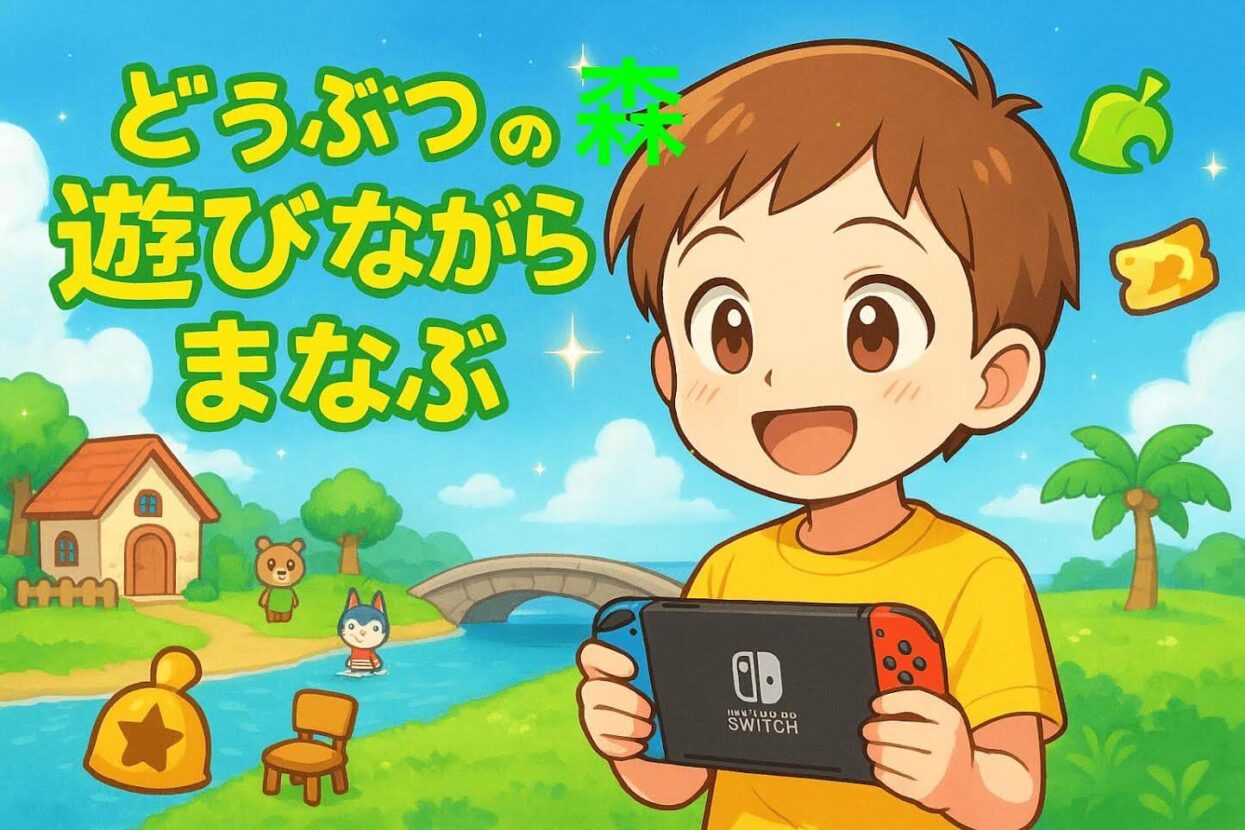 どうぶつの森のゲームで遊んでいる子ども