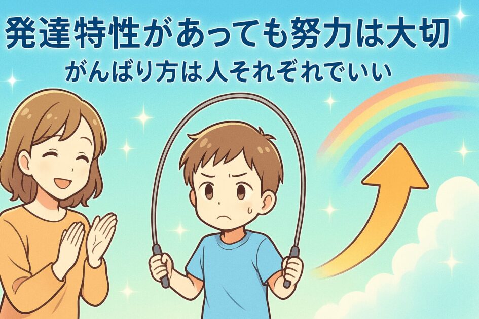 なわとびを頑張っている子供と見守るママ
