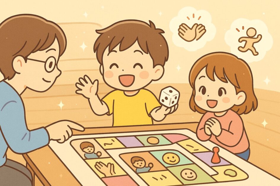 すごろくで遊ぶ親子