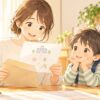 就学判定の結果通知が届き親子で内容を確認しているイラスト