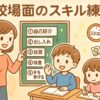 学校ごっこをしている親子