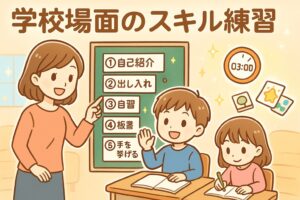学校ごっこをしている親子