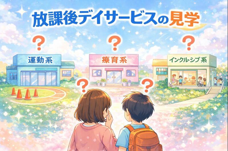 放課後等デイサービスを見学している親子