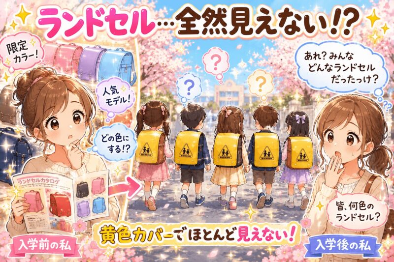 ランドセルカバーでランドセルがよく見えてない小学生