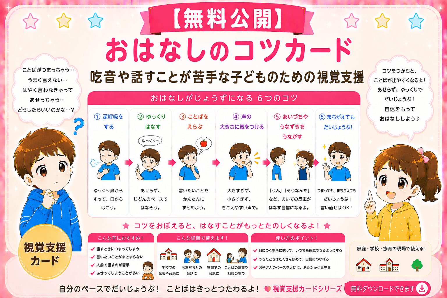 おはなしのコツ（吃音や話すことが苦手な子）視覚支援カード