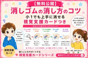 消しゴムの消し方のコツ視覚支援カード
