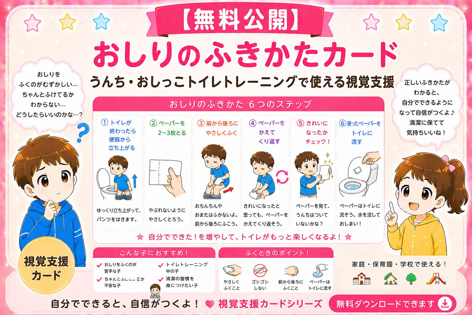 おしりのふきかた視覚支援カード
