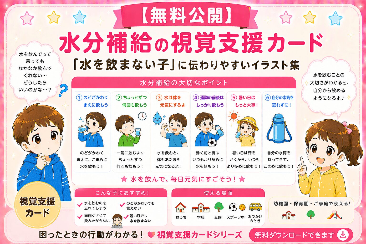 （水を飲まない子）水分補給の視覚支援カード