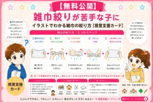 雑巾絞りが苦手な方向け　雑巾の絞り方　視覚支援カード