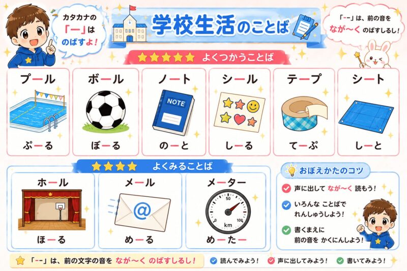 カタカナの長音「ー」が書けない子に視覚支援カード　学校編