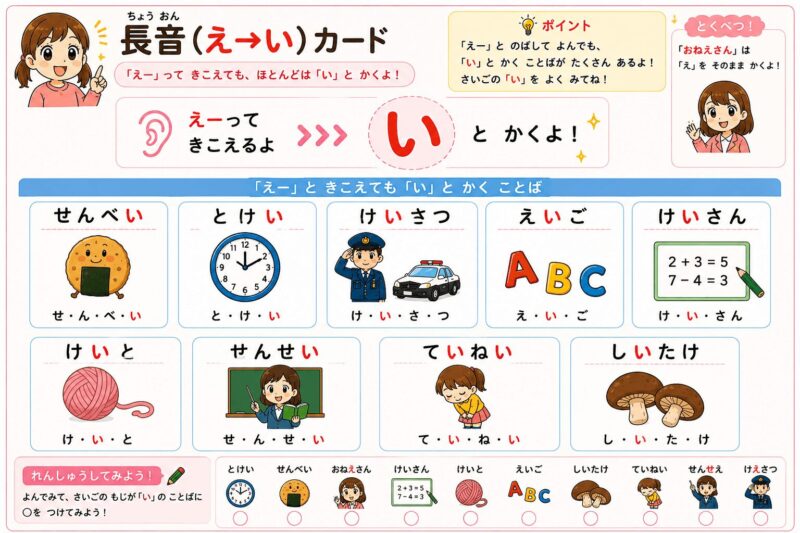 長音（え⇒い）伸ばす音　視覚支援カード　
