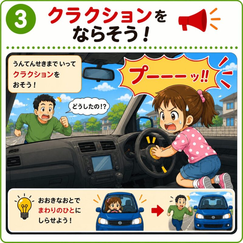 車内閉じ込め クラクションを鳴らす 視覚支援カード(女の子)
