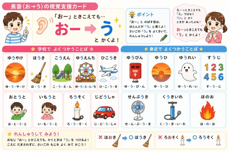 長音（お⇒う）と伸ばす言葉　視覚支援カード