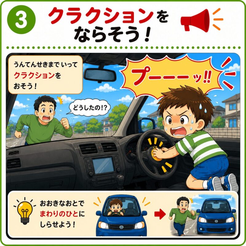 車内閉じ込め クラクションを鳴らす 視覚支援カード(男の子)