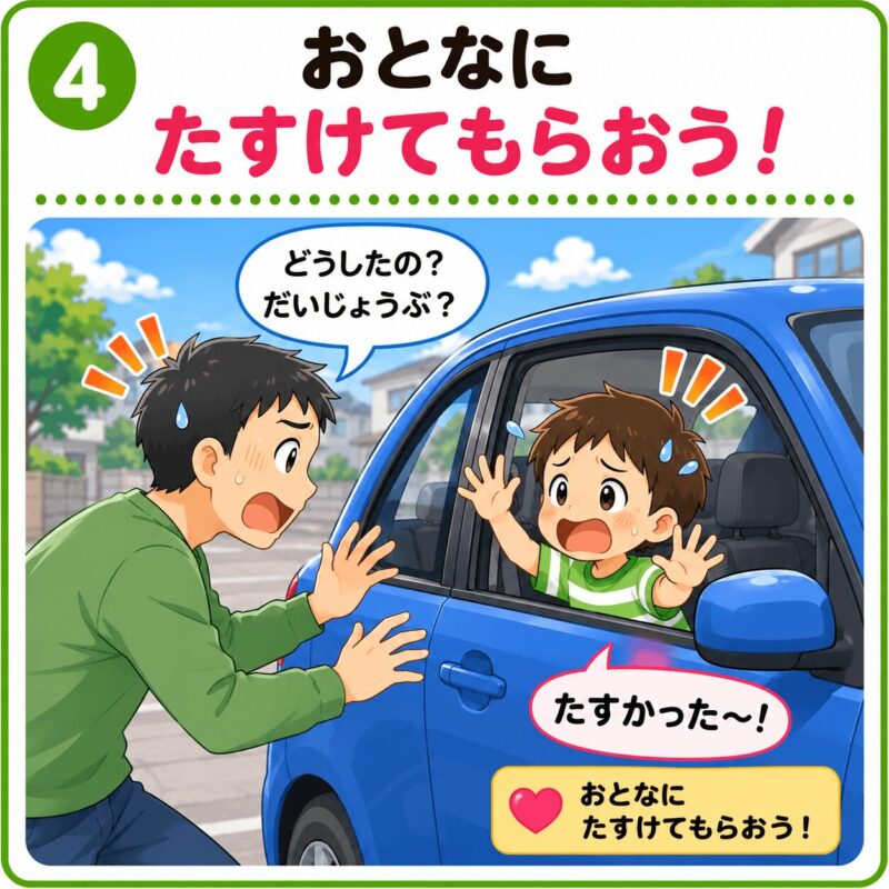 車内閉じ込め大人に助けてもらう 視覚支援カード