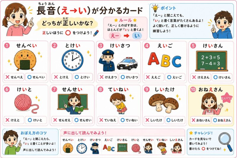 長音（え⇒い）伸ばす音　視覚支援カード　〇×形式