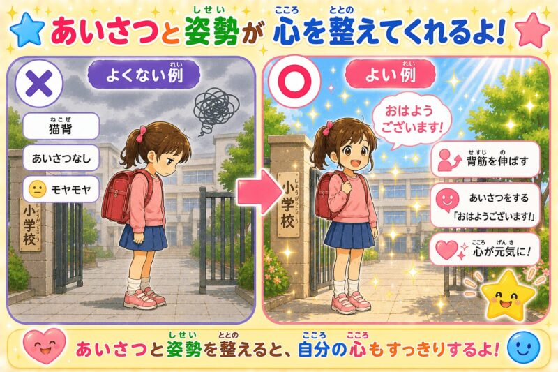 あいさつと姿勢が心を整えてくれるよ視覚支援カード