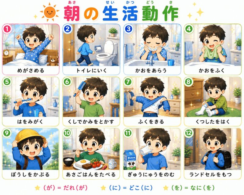 朝の動作視覚支援カード（男の子）