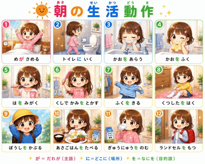 朝の動作視覚支援カード（女の子）