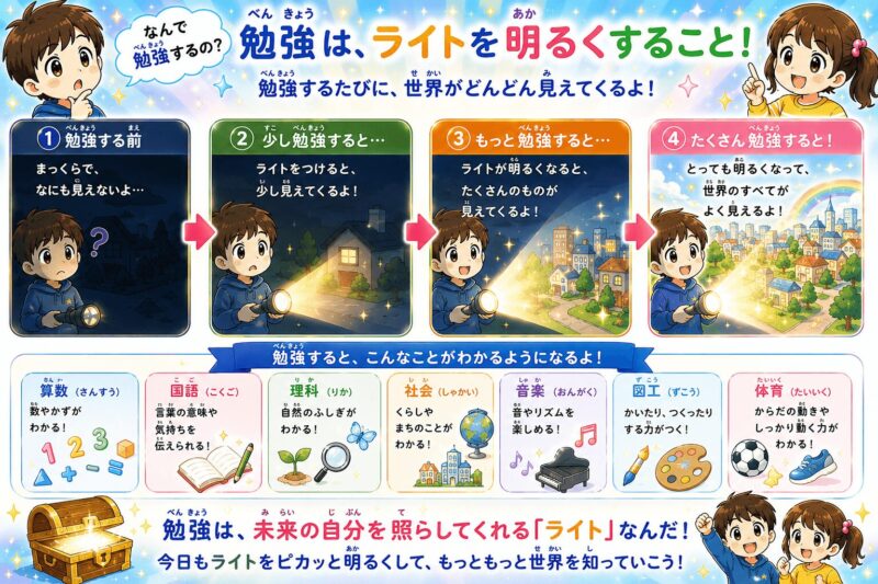 なんで勉強するの?勉強はライトを明るくすること視覚支援カード