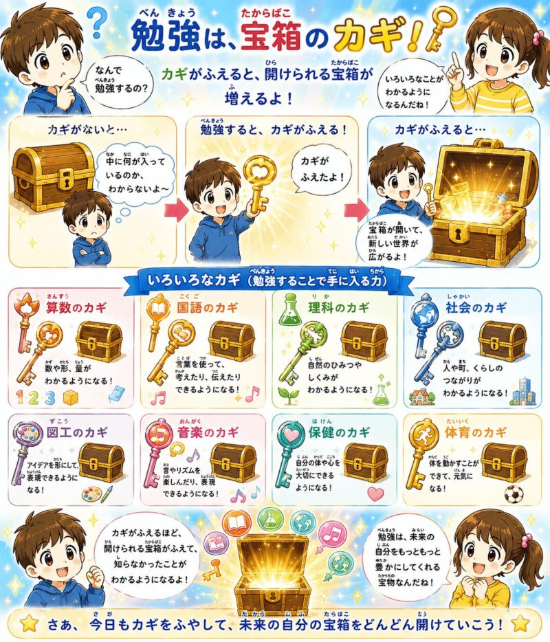 なんで勉強するの？勉強は宝物のカギ視覚支援カード