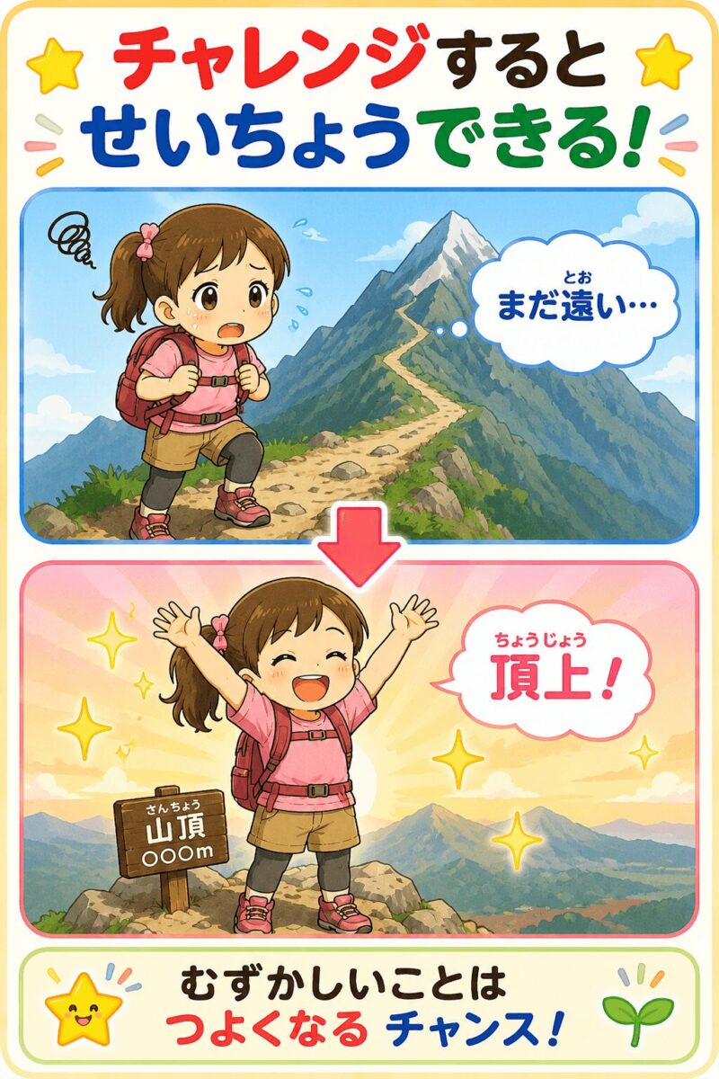 チャレンジすると成長できる(山登り 女の子)視覚支援カード