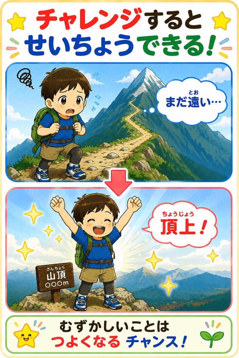 チャレンジすると成長できる(山登り 男の子)視覚支援カード