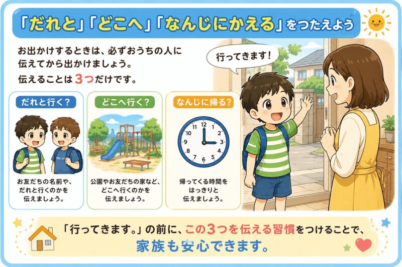おでかけのおやくそく(だれと・どこへ・なんじにかえる)視覚支援カード