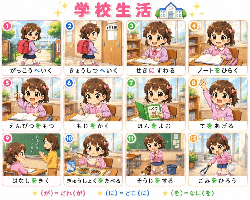 学校生活の動作視覚支援カード（女の子）