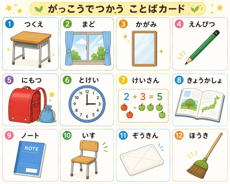 学校にあるもの視覚支援カード