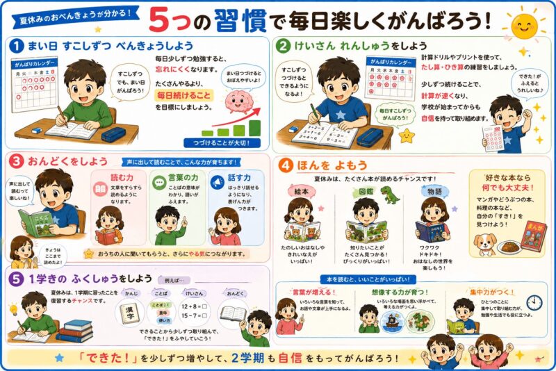夏休み5つの習慣で毎日楽しく頑張ろう視覚支援カード