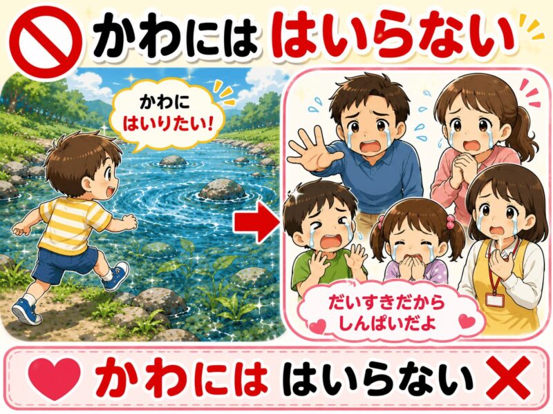川には入らない。心配する家族 視覚支援