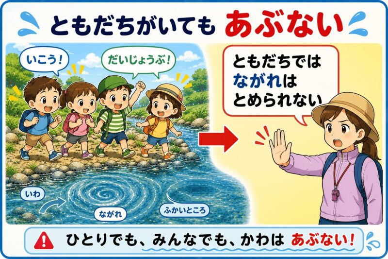 友達がいても危ない川遊び 視覚支援