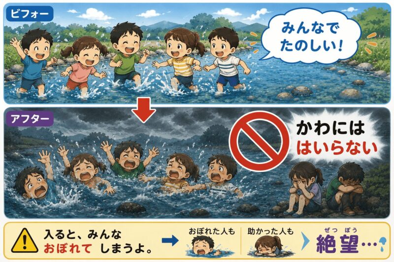 川に入ると、みんなでたのしいから絶望に変わる時だって